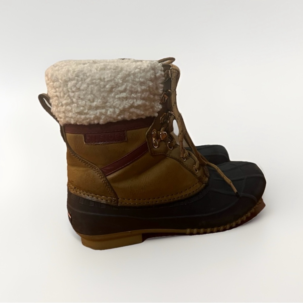 Tommy Hilfiger Women's Rian Faux Fur Leather Ankle Rain Duck Boots Brown Size 7